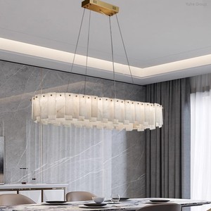 Lustre LED moderne de luxe, luminaires suspendus ovales d'intérieur, albâtre naturel, anneau de flocon de neige, dimmable, blanc chaud, hôtel, restaurant - Product Image 4
