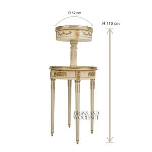 Mesa Auxiliar Redonda Blanca de Lujo de 2 Niveles con Arte Floral Pintado a Mano, Detalles en Latón Dorado y Compartimentos de Almacenamiento Forrados en Terciopelo - Product Image 3