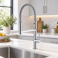 Robinet de cuisine télescopique WYRAX moderne en acier inoxydable 304 avec douchette céramique, deux positions eau chaude et froide, finition brossée
