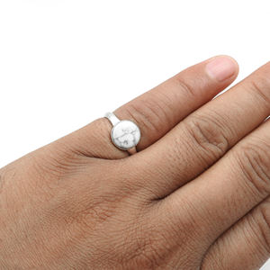 Bague en argent pur naturel blanc Turquoise forme ronde véritable pierres précieuses anneaux empilables à la main à la mode femmes anneaux OEM ODM - Product Image 2