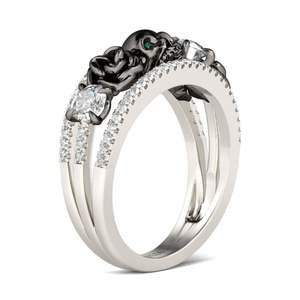 Jeulia Floral Design Round Cut Sterling Silver <b>Skull</b> <b>Ring</b> with Zircon for Party - Product Image 3