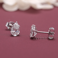 Boucles d'oreilles solitaires en diamant de culture certifié IGI, taille poire, en argent sterling 925 massif, avec fermoir poussoir