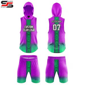 Ensemble de compression 7v7 pour entraînement de football américain à capuche, transfert thermique, 100 % polyester, antibactérien - Product Image 1