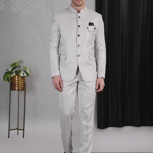 Zed Club 2 pièces concepteur imprimé Polyester costume coupe régulière col montant respirant plat avant Style bouton braguette longue hommes - Product Image 2