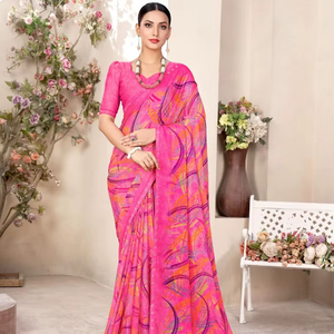 Nuevo Sari de gasa con estampado floral ligero de estilo étnico de diseñador para uso regular - Product Image 1