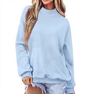 womens royal blue mock neck oversized sweatshirt long sleeve cozy fleece <b>pullover</b> <b>jumper</b> top - Product Image 6
