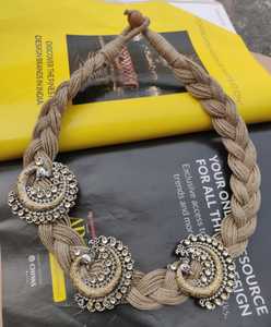 Doble tono Kundan piedra Pavo Real cara Chandbali diseñador colgante fiesta desgaste yute collar largo para mujeres y niñas collar único - Product Image 2