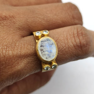 แหวนชุบทองถาวรทำด้วยมือขนาด12x10มม. ทำจากเงินวงรีขนาดเรา8.5ลูกบาศก์เพทายเซ็ทแหวน - Product Image 1