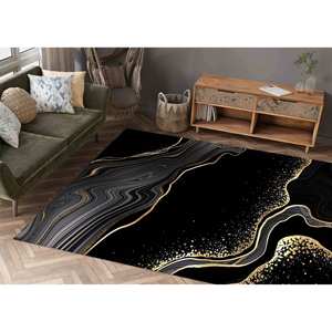 Alfombra de Mármol Negro Dorado: Alfombra Moderna Abstracta Antideslizante, Alfombra de Chenilla - Product Image 2