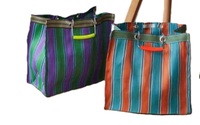 Sac de courses réutilisable en PP tissé recyclé, motif rayé personnalisé, avec poignées, pour supermarché, fabriqué en Inde, en gros, extra large