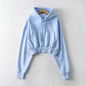 Sudaderas lisas en blanco personalizadas Sudadera con capucha con cordón de otoño Sudadera con capucha corta de moda para mujer - Product Image 1