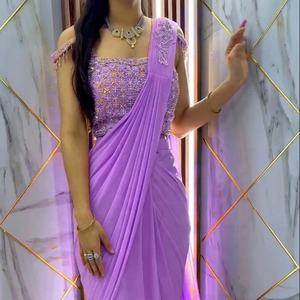 Sari moderne en faux georgette de renard lourd, broderie de séquence, haut de qualité, pour femmes, pour les fêtes de mariage, par Fatema Fashion - Product Image 3