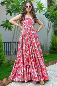 Ensemble Kurtis de festival d'été de rayonne lourde de concepteur de femmes pour le travail d'impression à quatre côtés pour des filles - Product Image 3