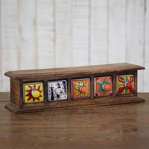 TRADITIONAL DESGIAN NATURAL WOODEN Premium Printed Home Wooden Tabletop Spice Box With Separate Compartments for Spices and - Product Image 4