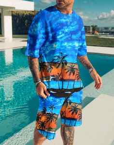Ensembles de t-shirts et shorts à la mode d'été pour hommes Sublimation sur impression complète sur polyester tricoté respirant Style homme - Product Image 1
