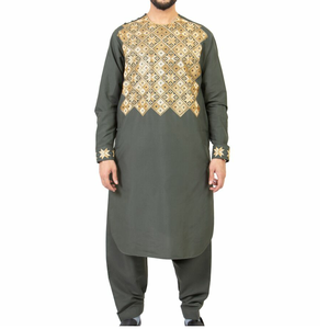 Dernier design, robe afghane traditionnelle pour homme, taille plus, respirante, couleur bleue, coton, khamis kurta shalwar thobe pour - Product Image 3
