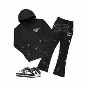 Fabricants Ensembles de pantalons de survêtement deux pièces personnalisés Ensemble de survêtements pour hommes Sweats à capuche et pantalons évasés - Product Image 4