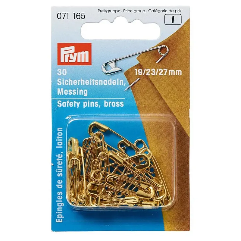 Prym 071165 Sewing Accessories 19/23/27mm Assorted Gold-coloured Straight Safety Pins for Garment