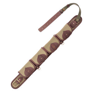 เข็มขัดใส่กระสุนผ้าใบสีเขียวและหนังแท้สีน้ำตาล 5 ช่องใส่กระสุน หัวเข็มขัดแบบ D-Ring เป็นมิตรกับสิ่งแวดล้อม น้ำหนักเบา สำหรับการล่าสัตว์และการยิงปืน - Product Image 2