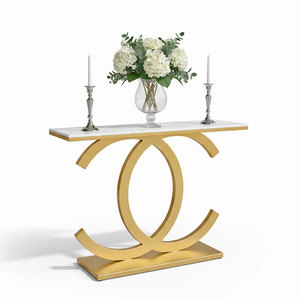 Contemporary 120x30x85cm Console <b>Table</b> with <b>Marble</b> <b>Top</b> and Iron Legs Living Room Furniture for Hotels Glass and Wood Material - Product Image 1