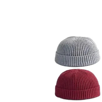 Gorro de calavera enrollado de invierno para adultos, gorro de punto negro en blanco con logotipo personalizado, gorro de pescador personalizado acrílico, gorro corto