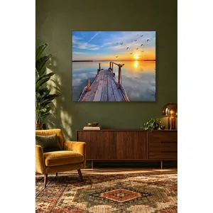 Impression sur toile de l'embouchure du quai Fida s'étendant sur le lac au coucher du soleil avec des oiseaux - Product Image 4