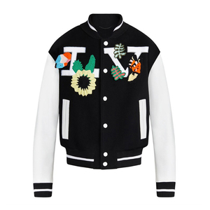 Letter Chenille <b>Patches</b> Men's Winter Thin Stand Collar Front Logo Casual Loose Oversize Baseball Varsity <b>Jacket</b> - Product Image 4