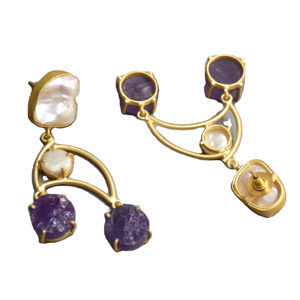 Pendientes de Perlas Hechos a Mano con Auténticas Perlas de Piedras Preciosas, Chapados en Oro Pulido y Joyería de Alta Calidad - Product Image 2