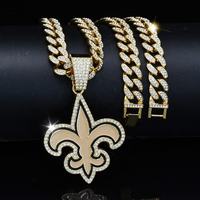 Chaîne cubaine classique New Orleans Saints, style hip-hop, pendentif en diamants de moissanite argentés, forme de couronne, tendance, vente chaude, unisexe, or