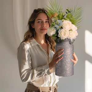 Vase à fleurs en acier inoxydable de qualité véritable Décoration extérieure de la maison Conception gravée Revêtement en poudre Finition tôle - Product Image 6