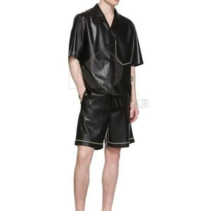Custom Men Solid Knitted Leather Shirt Button <b>Down</b> Casual Style Lightweight Quick Dry for Daily Wear - Product Image 3