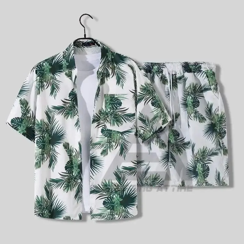 OEMODMメンズハワイアンプリンティングシャツショーツツーピーススーツセット男性用ショート衣装サマービーチフローラル