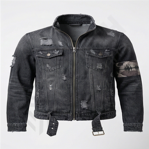 Chaqueta de Mezclilla de Algodón de Alta Calidad para Hombre, Cuello Alto, Botones con Logotipo Frontal, Lavado, Bordado Personalizado, Reversible, Ropa de Invierno - Product Image 1