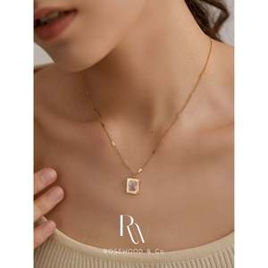 Gold Plated Dainty CZ Geometric Pendant <b>Necklace</b> Non-Tarnish Square Zirconia <b>Statement</b> <b>Necklace</b> with Trendy Style - Product Image 6