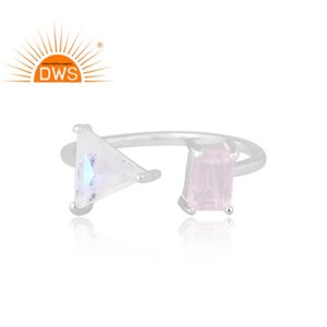 Último diseño de plata esterlina de cuarzo rosa natural y anillo de piedras preciosas de Luna arcoíris joyería de diseño personalizado para mujer regalo para ella - Product Image 3