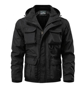 Chaqueta Cargo de gran tamaño cortavientos de otoño para hombre con mangas desmontables con cuello con capucha multibolsillo para exteriores holgada a prueba de viento - Product Image 4