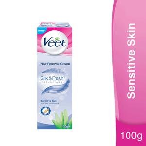 Crème dépilatoire Veet Silk & Fresh pour peaux sensibles, 100g - Product Image 1