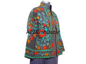 Most Selling Indian Handmade Floral Embroidery Cotton Bomber Jacket for Women Long Sleeves Party Wear Autumn - Product Image 4