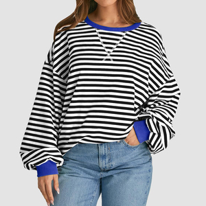 Sudadera con Capucha Personalizada con Logotipo, de Algodón y Forro Polar, con Rayas, de Manga Larga, Holgada, Informal para Mujer, Antiarrugas, Transpirable, para Invierno - Product Image 1