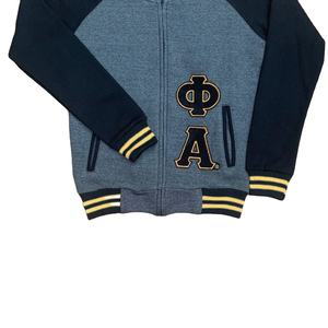 Dark Grey Alpha Phi Alpha Varsity <b>Fleece</b> <b>jacket</b> chenille Greek letter embroidery <b>black</b> and gold trim - Product Image 4