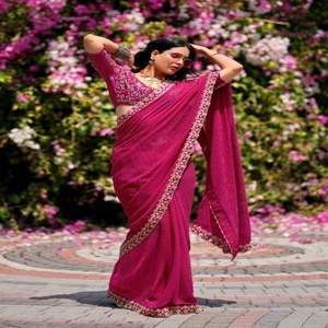Impression Georgette Leheriya la plus tendance avec broderie Saree Femme Fabricant de mode de Surat à bas prix - Product Image 1