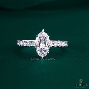 Bague en diamant taille marquise et taille ronde, couleur E, clarté VS1, or 9k 10k 14k 18k, bijoux de luxe pour anniversaire ou fiançailles - Product Image 1