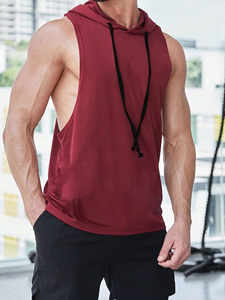 Vente en gros de débardeurs à capuche d'entraînement pour hommes Musculation chemises musculaires impression bouffante hommes sans manches sweat à capuche de gymnastique pour hommes - Product Image 3