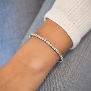 Hot Sale Round Cut Lab Grown Diamond Tennis <b>Bangle</b> <b>Bracelet</b> 14K White <b>Gold</b> Charm Diamond Flexible <b>Bracelets</b> With IGI Certificate - Product Image 5