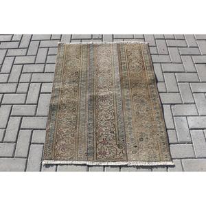 Tapis de 2,8 x 3,5 pieds, tapis turc vintage, tapis persan marron et bleu - Product Image 1
