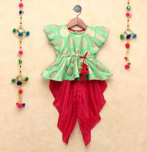 Colección única de niños Indio y paquistaní Brochet Kurta Dhoti vestido conjuntos de ropa niñas Dhoti Kurta Koti conjunto Kurta Dhoti pantalón - Product Image 2