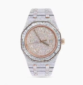 Reloj de Cuarzo de Acero Inoxidable Estilo Hip Hop de Lujo con Esfera de Cristal, Caja de 41 mm, Cierre Oculto de Botón, Resistente al Agua - Product Image 1