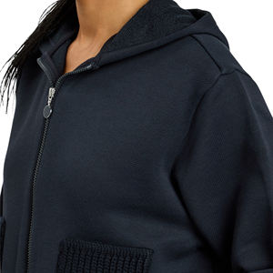 Vente en gros de sweat-shirts à capuche zippés pour femmes, cardigan court, veste en tricot, poche plaquée, ourlet à cordon, poids lourd, hiver, écologique - Product Image 4