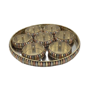 Attractive Design Brass Nuts Snacks <b>Serving</b> <b>Bowl</b> Set Of Six With Tray And <b>Glass</b> Lid Prime Quality Dry Fruits <b>Bowls</b> - Product Image 2
