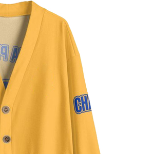 Cardigan scolaire en tricot avec logo personnalisé pour enfants pull jaune col en V à manches longues avec bouton décoration fin pour l'hiver - Product Image 2